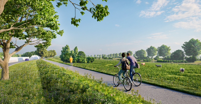 Fietser over de Maasdijk bji Dieden