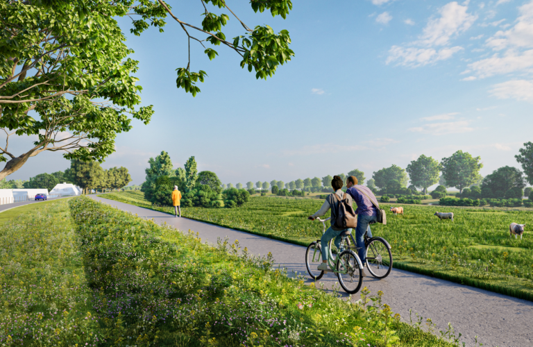 Fietser over de Maasdijk bji Dieden